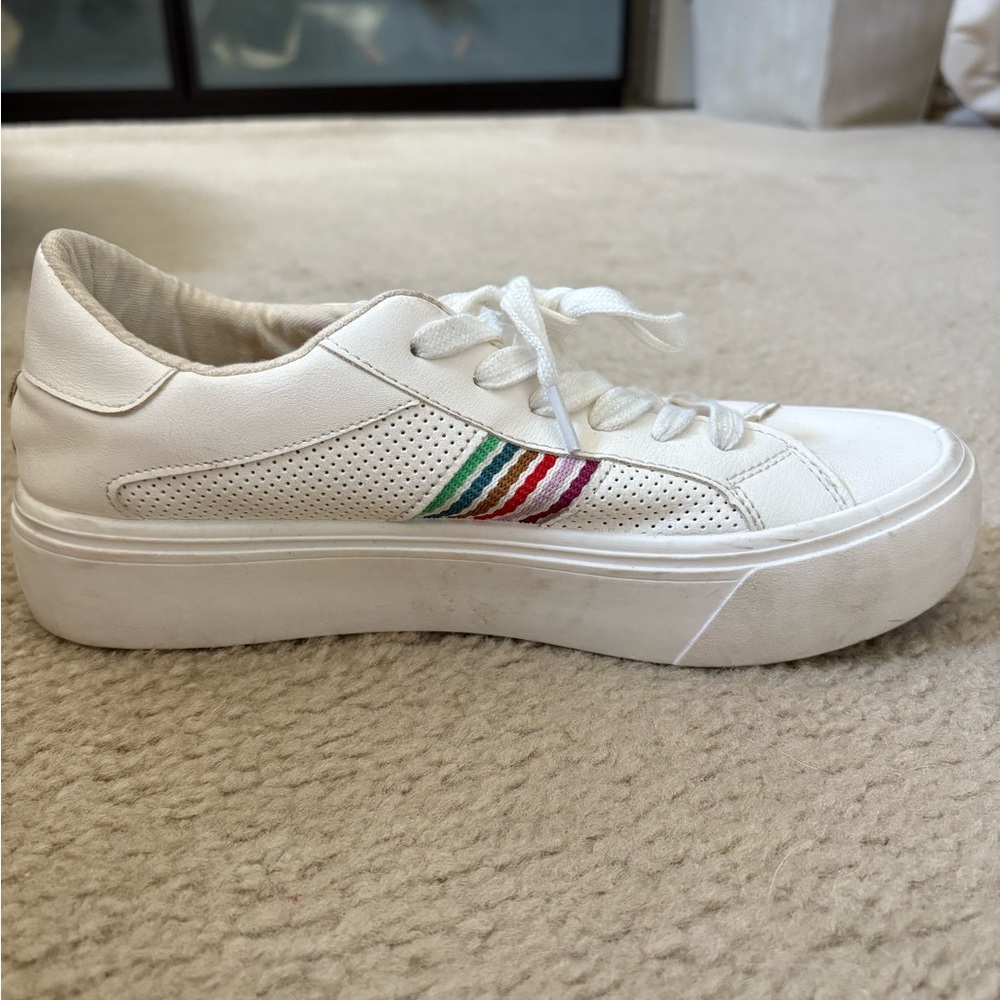 Madden Girl White Platform Sneakers with Colorful Stripes